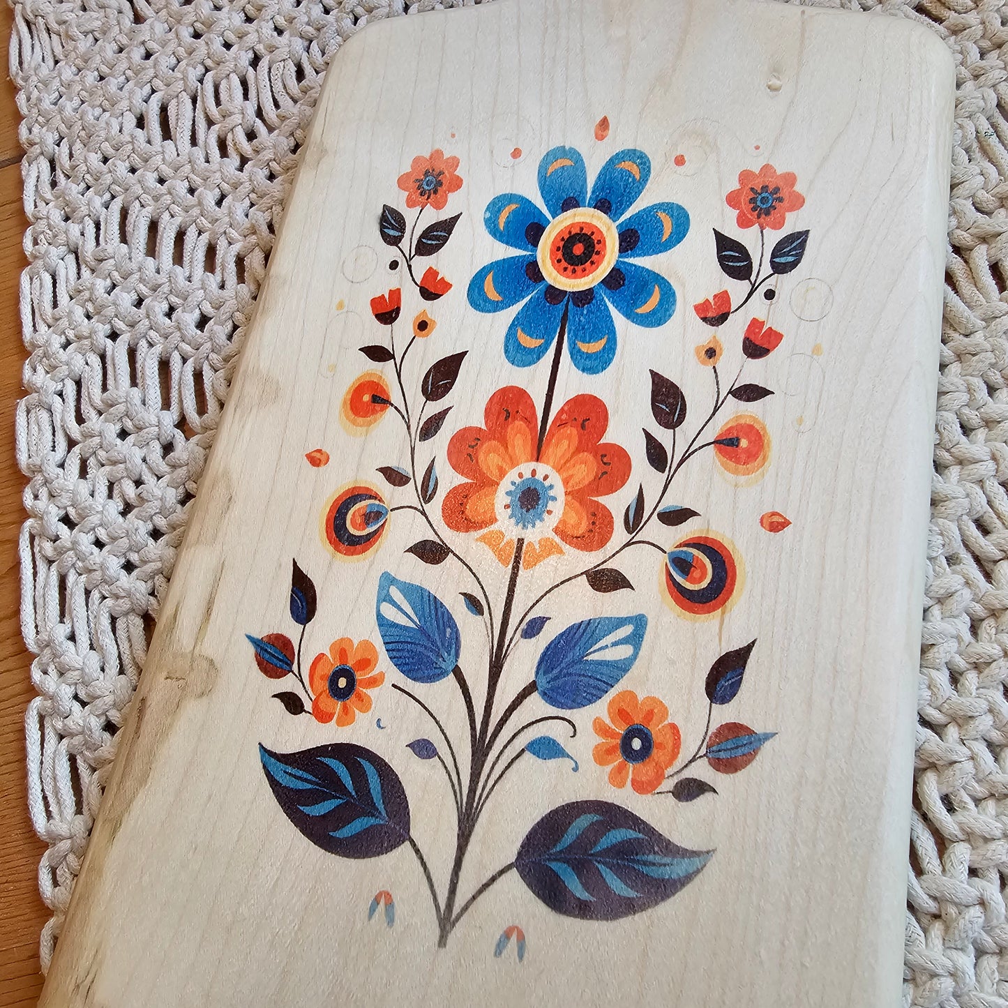 Cutting Board- Maple- 15.5 x 7- Scandinavian Folk Art- Floral