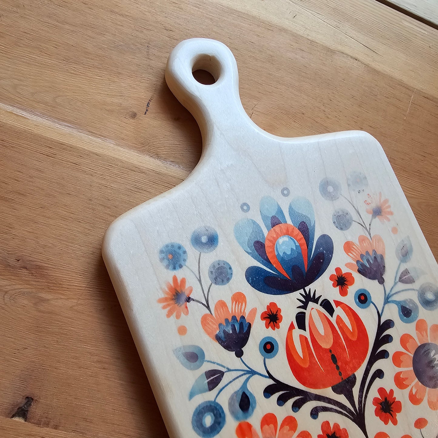 Cutting Board- Maple- 15.5 x 8- Scandinavian Folk Art- Floral