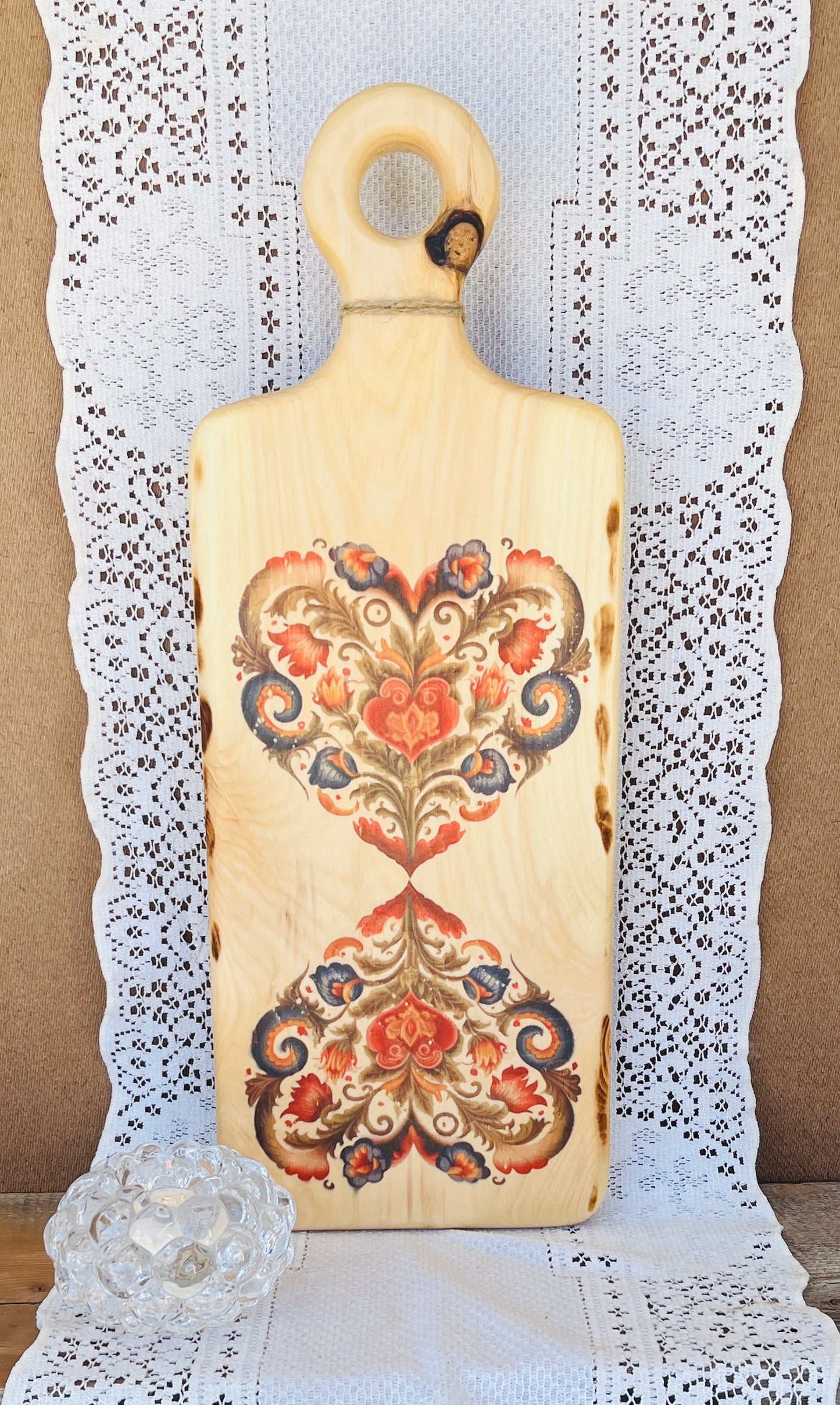 Cutting Board - Pine - 20 X 7 - Scandinavian Folk Art - Rosemaling